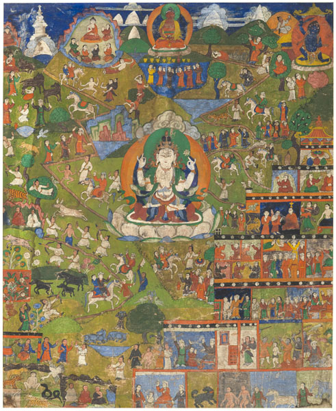 <b>Avalokiteshvara Shadakshari umgeben von narrativen Szenen</b>