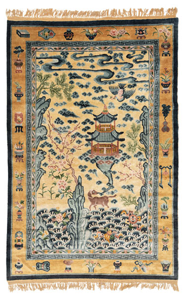 <b>A TIENTSIN PICTORAL SILK CARPET</b>