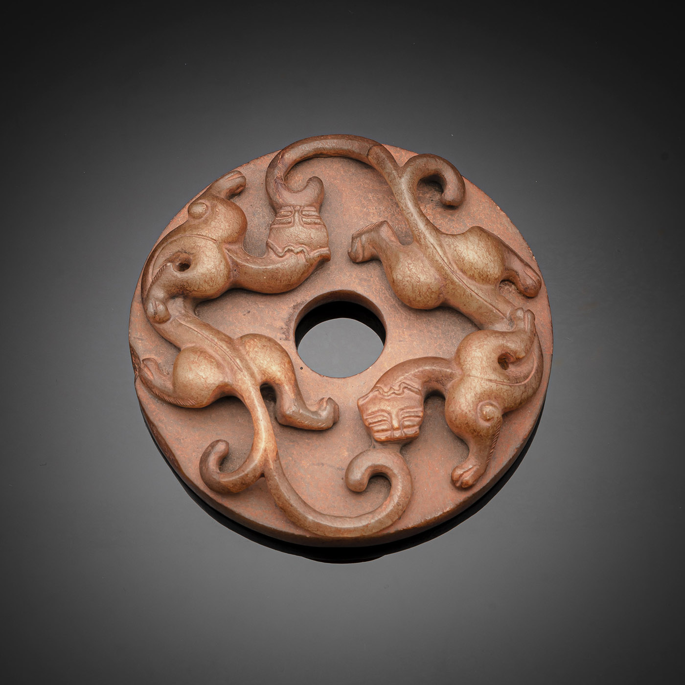 <b>A WELL CARVED JADE BI WITH TWO CHILONG</b>