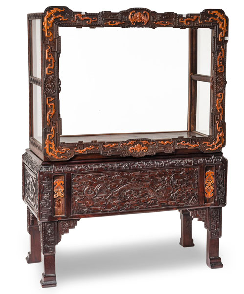 <b>A FINE AND RARE CABINET MADE OF ZITAN, BOXWOOD, HONGMU AND OTHER WOODS</b>