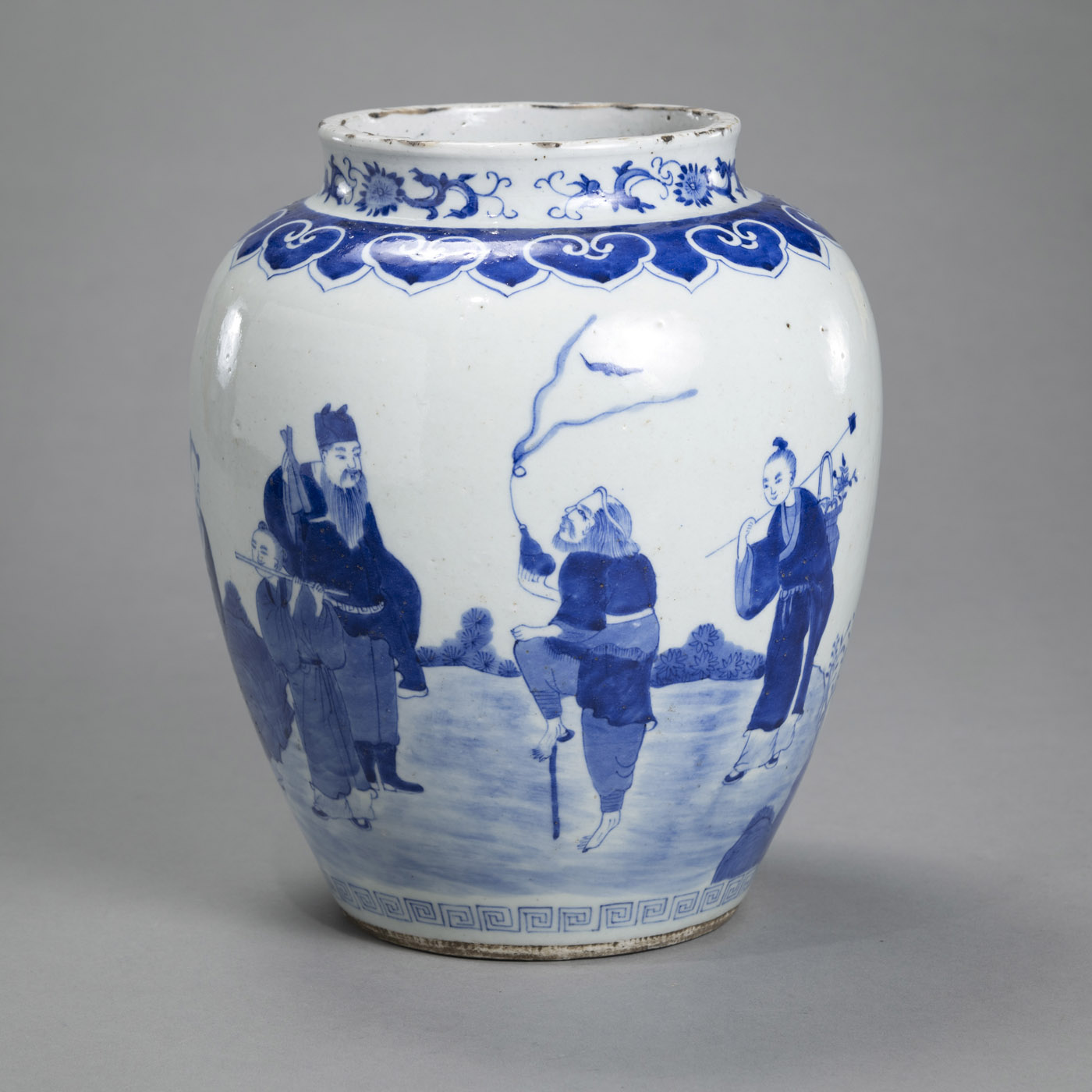 <b>A PORCELAIN JAR WITH UNDERGLAZE BLUE DECORATION OF THE EIGHT IMMORTALS</b>
