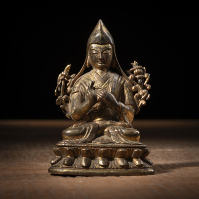 <b>Feuervergoldete Bronze des Tsongkhapa</b>