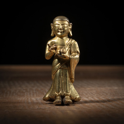 <b>Feuervergoldete Bronze, möglicherweise Sariputra</b>