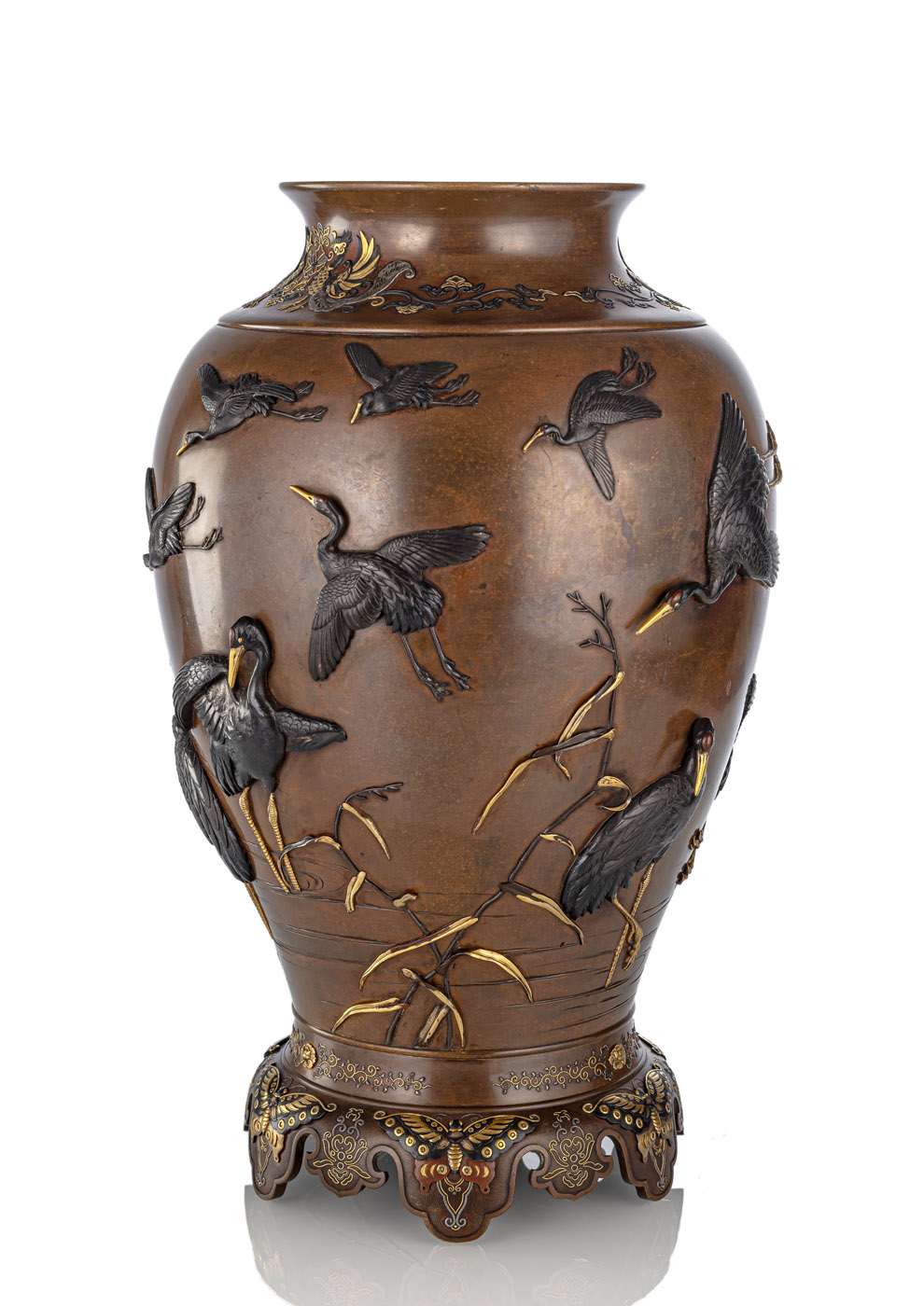 <b>Exzellente und seltene Miyao-Vase mit  siebzehn Kranichen</b>