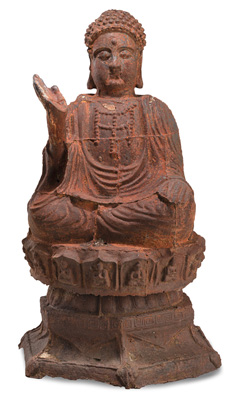 <b>Große Eisenfigur des Buddha auf einem Lotossockel</b>