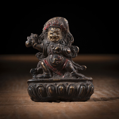 <b>A SMALL POLYCHROME BRONZE RELIEF OF VAJRAPANI</b>