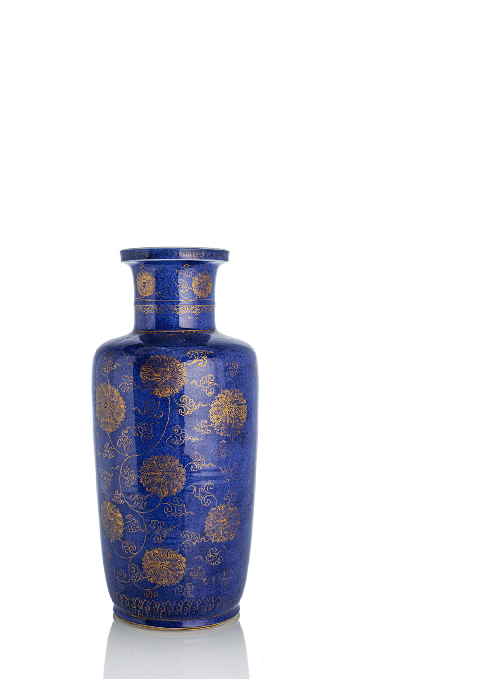 <b>A FINE POWDERBLUE GILT PAINTED LOTUS ROULEAU VASE</b>