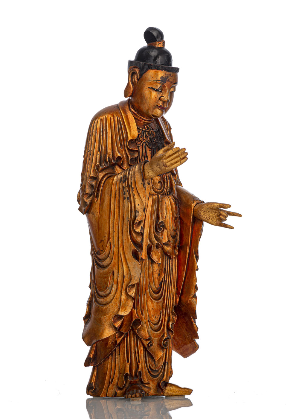 <b>Lackvergoldete Figur eines stehenden Bodhisattva</b>