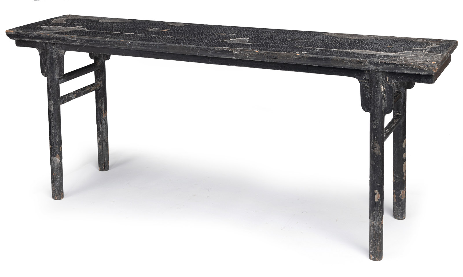 <b>A LARGE RECESSED-LEG BLACK-LACQUER-COATED ALTAR TABLE</b>