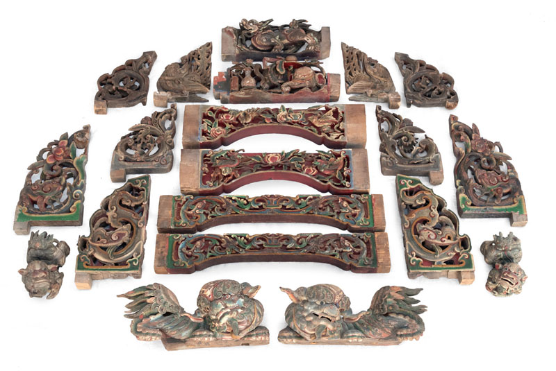 <b>A GROUP OF POLYCHROME WOOD TEMPLE RELIEFS</b>