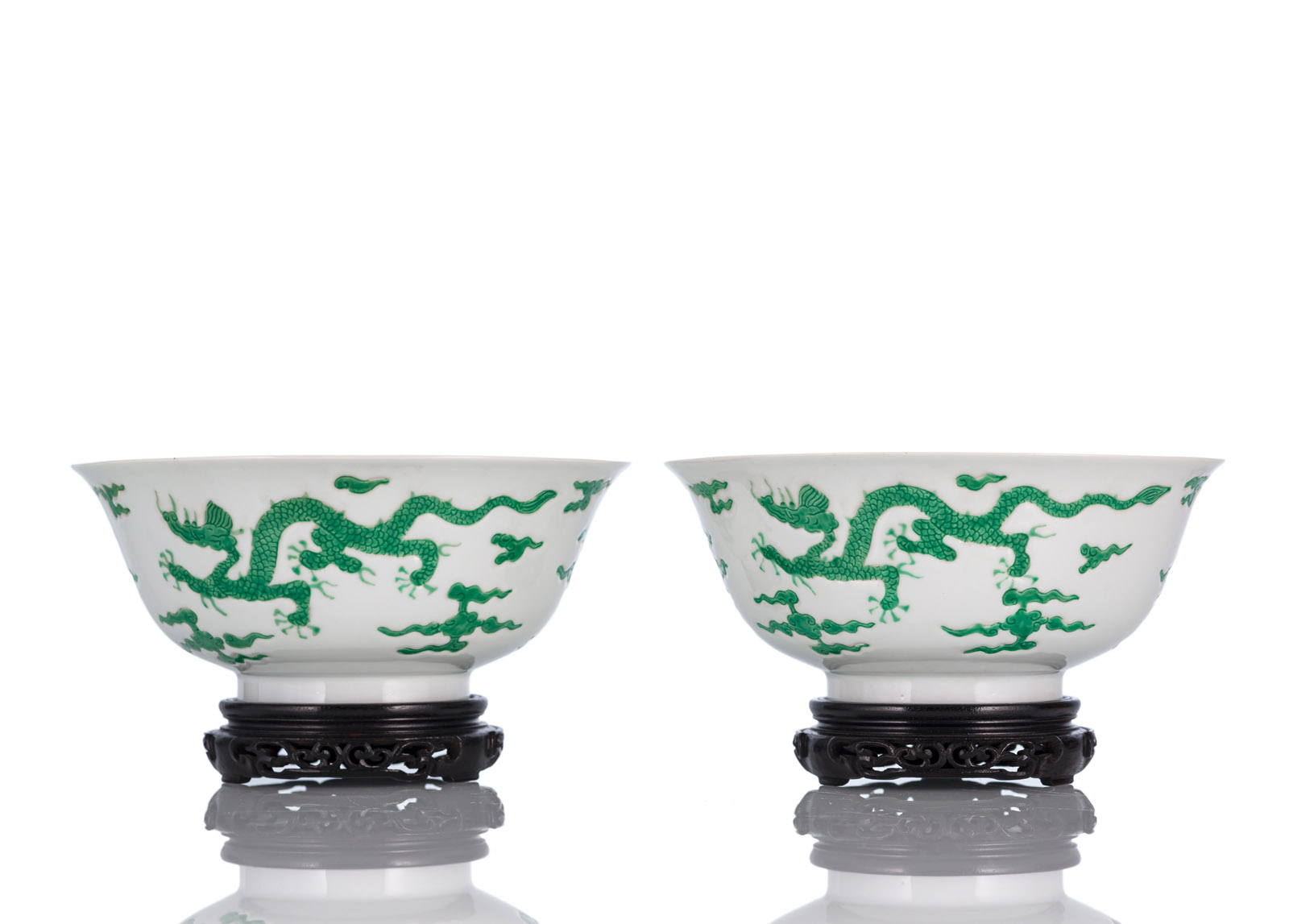 <b>A PAIR OF GREEN-DRAGON BOWLS IN MING STYLE</b>