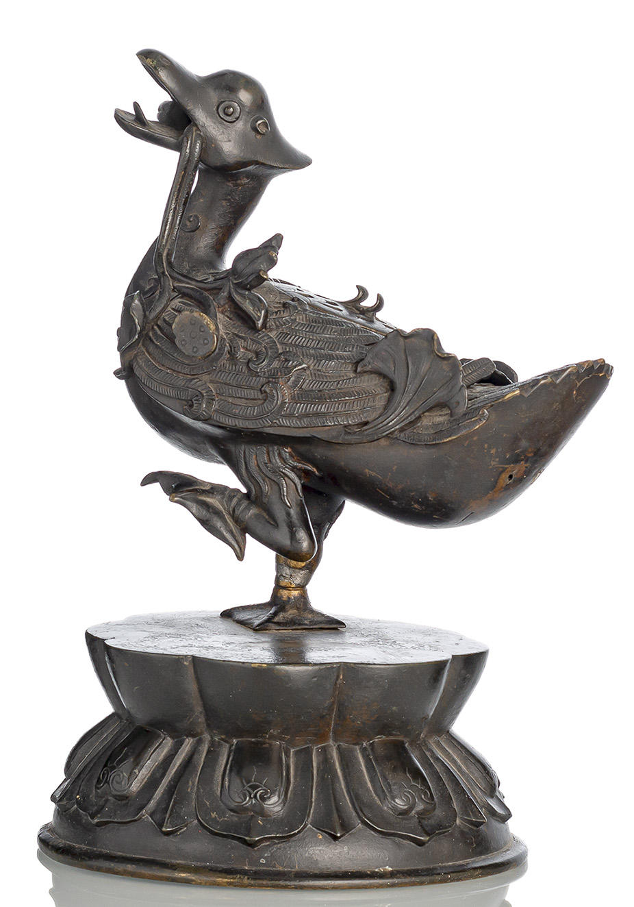 <b>A DUCK-SHAPED BRONZE CENSER AND COVER</b>