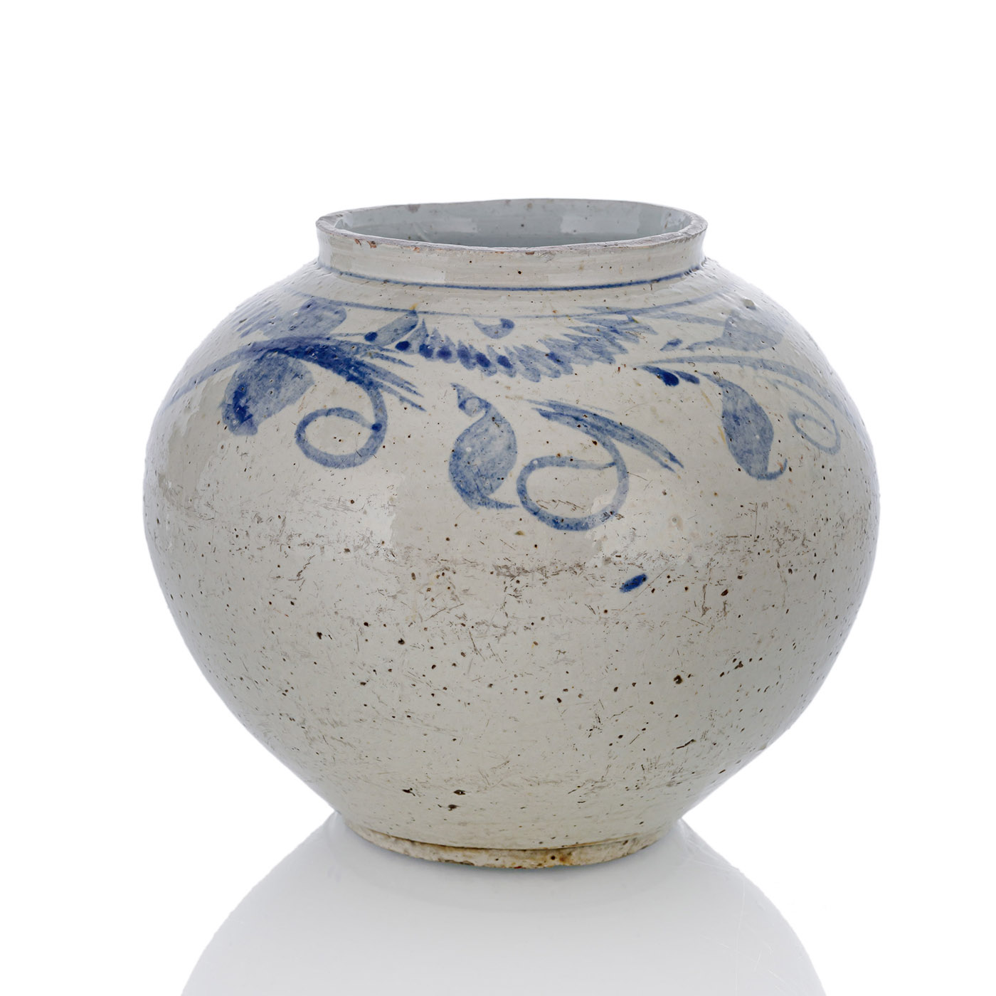 <b>A BLUE AND WHITE JAR WITH BLOSSOMS AND SCROLLWORK</b>