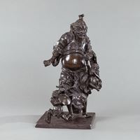 <b>A BRONZE OKIMONO OF SHOKI WITH TWO ONI</b>