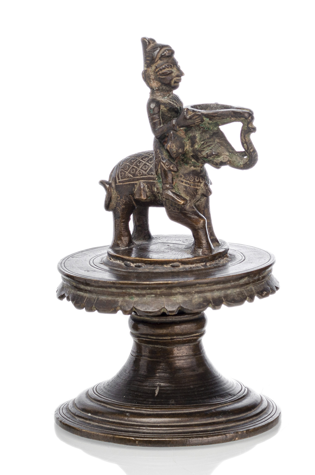 <b>Öllampe mit Reiter auf einem Elefant aus Bronze</b>