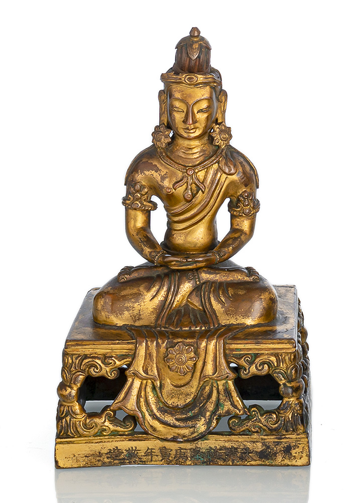 <b>Feuervergoldete Bronze des Amitayus auf einem Thron</b>