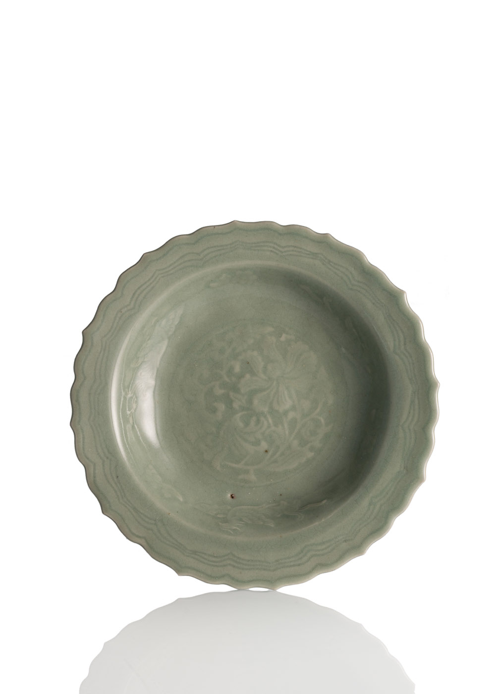 <b>A FLORIFORM CELADON LOTUS DISH</b>