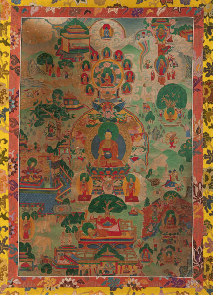 <b>TWO THANGKAS DEPICTING BUDDHA SHAKYAMUNI AND A DEITY RIDING A HORSE</b>