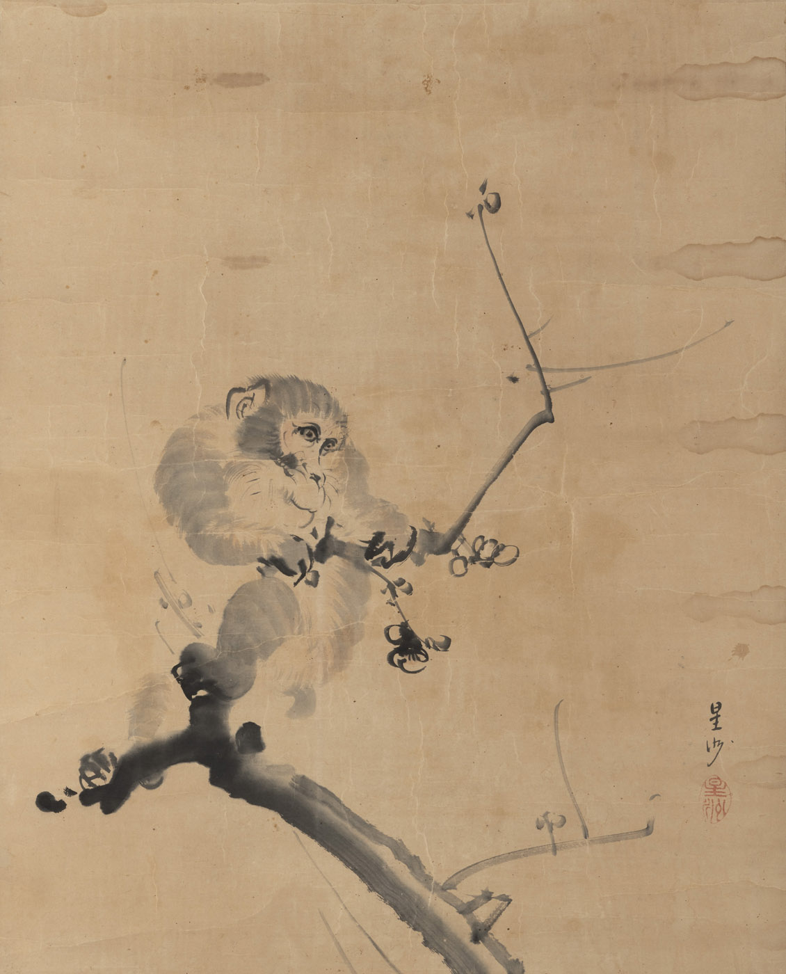 <b>Zwei Hängerollen mit Malereien eines Mannes und Affen</b>