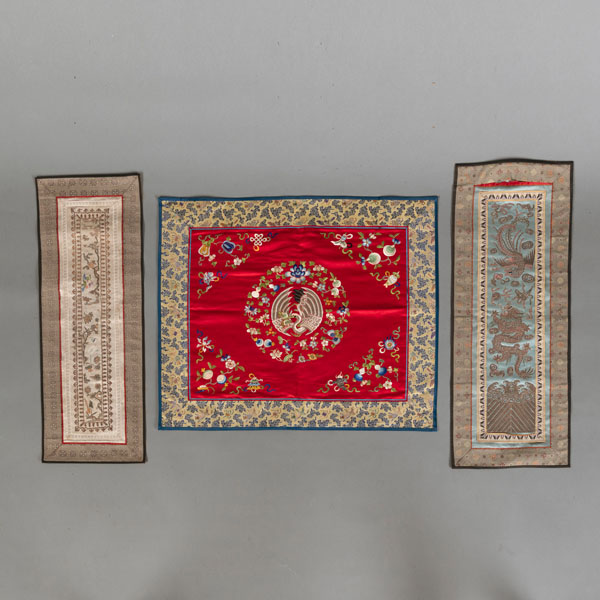 <b>EIGHT SILK EMBROIDERIES DEPICTING DRAGONS AND OTHER ANIMALS AND FIGURES</b>