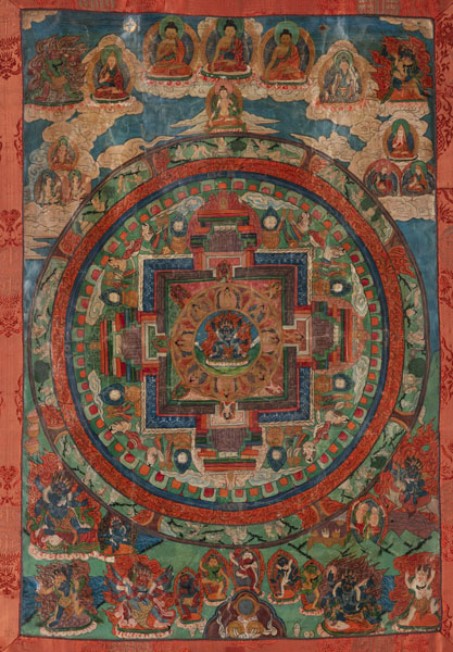 <b>Thangka mit einem Mandala und zentraler Darstellung eines Mahakala in yab-yum</b>