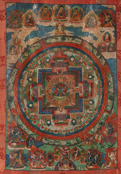 <b>Thangka mit einem Mandala und zentraler Darstellung eines Mahakala in yab-yum</b>