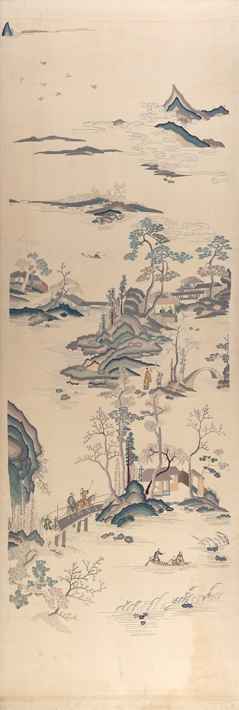 <b>A SILK EMBROIDERY AFTER A PAINTING WITH FIGURES IN A LANDSCAPE</b>