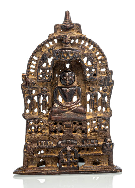 <b>Schrein des Jain Tirthankara aus Bronze mit Silbereinlagen und Inschrift auf der Rückseite</b>