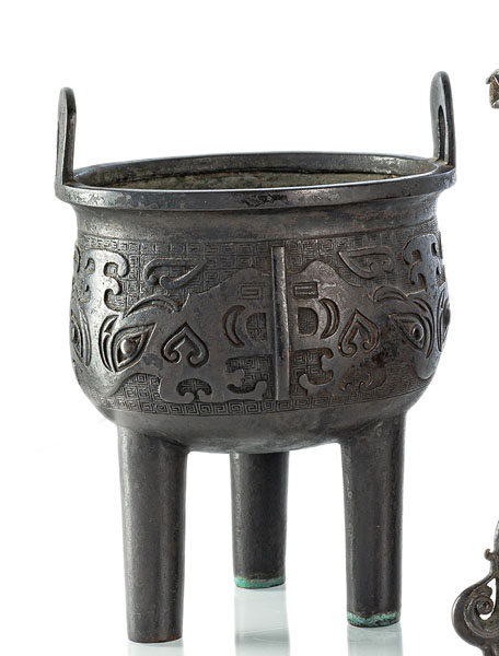 <b>A BRONZE TRIPOD CENSER 'DING' WITH LARGE TAOTIE IN ARCHAIC STYLE</b>