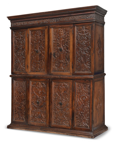 <b>A LARGE ITALIAN RENAISSANCE STYLE WALNUT CUPBOARD</b>