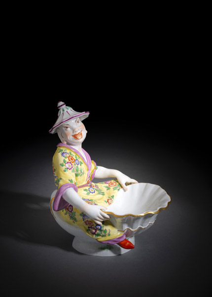 <b>A MEISSEN CHINESE FIGURE WITH SPICE BOWL</b>