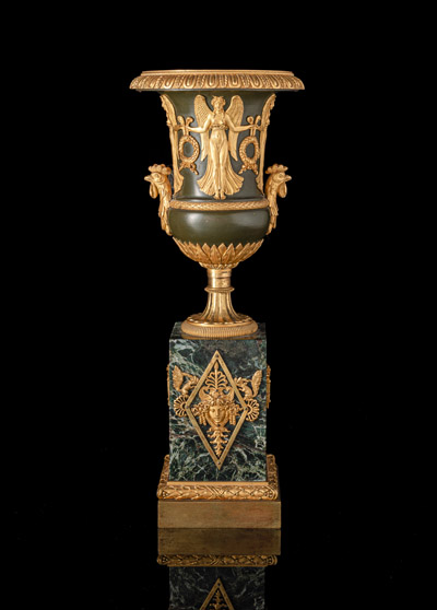 <b>A NEOCLASSICAL ORMOLU MOUNTED PATINATED BRONZE AND MARBLE</b>