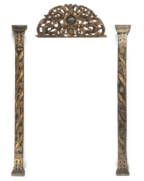 <b>A PAIR OF WOOD COLUMNS AND A SUPRAPORTE</b> <b>A PAIR OF WOOD COLUMNS AND A SUPRAPORTE</b>