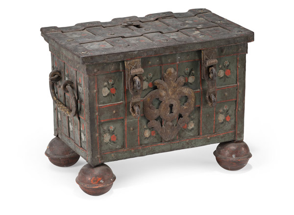 <b>A SOUTH GERMAN BAROQUE PAINTED WROUGHT IRON CASKET</b>