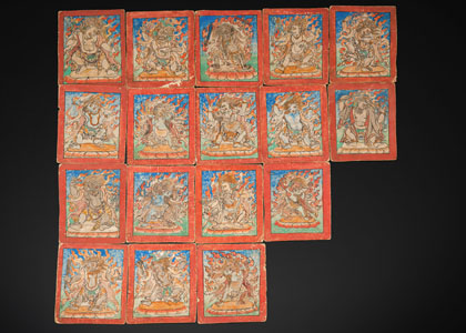 <b>Siebzehn Ritualkarten mit Darstellungen von Gottheiten aus dem Bardo</b>