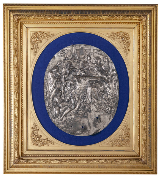 <b>A FINE BAROQUE SILVER RELIEF PLAQUE WITH DEPOSITION OF THE CROSS</b>