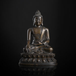 <b>Bronze des Buddha Shakyamuni im Meditationssitz auf einem Lotus</b>