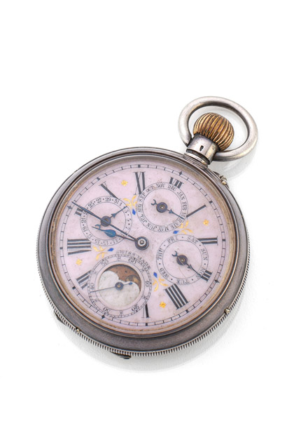 <b>Silber-Taschenuhr mit Kalendarium</b>