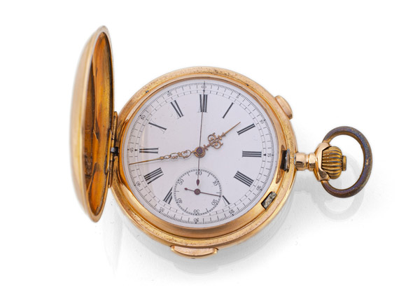 <b>FINE MEN'S POCKET WATCH WITH QUARTER REPEATER AND CHRONOGRAPH</b>