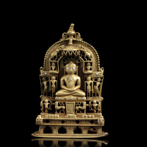<b>Jainaltar aus Bronze mit Kupfer- und Silbereinlagen</b>