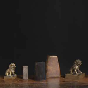 <b>FIVE BRONZE, WOOD, AND SILVER SEALS</b>