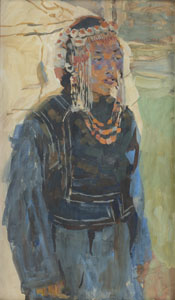 <b>Portrait einer Dame in traditioneller Tracht und Kopfschmuck</b>