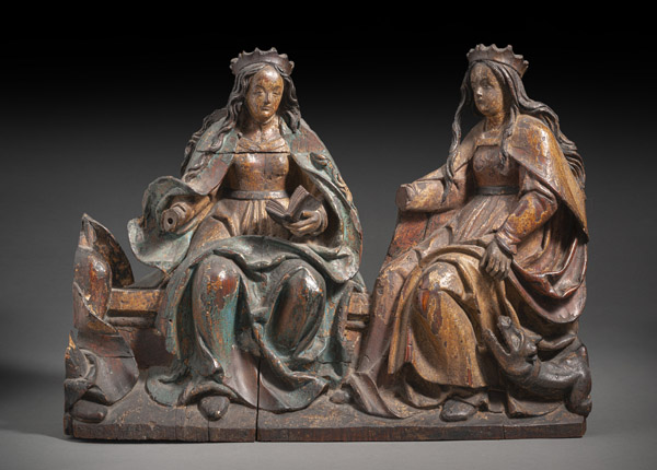 <b>A GOTHIC RELIEF CARVING OF TWO FEMAILE SAINTS</b>