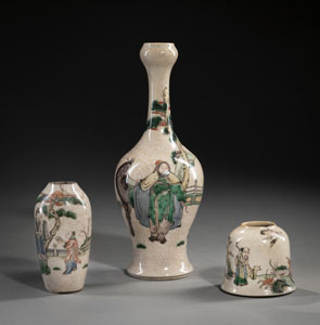 <b>THREE 'FAMILLE VERTE' FIGURAL VASES</b>