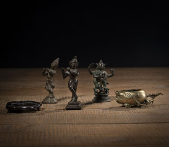 <b>A GROUP OF BRONZE FIGURES OF KRISHNA A. O. AND A SMALL BRUSHWASHER</b>