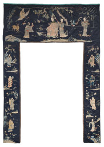 <b>A LARGE EMBROICERED SILK HANGING FOR A PORTAL DEPICTING THE BIRTHDAY CELEBRATION OF XIWANGMU</b>