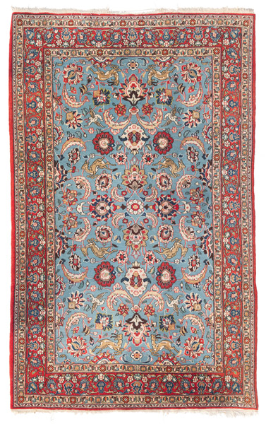 <b>Alter Tabriz mit floraler und Tierornamentik auf hellblauem Grund</b>