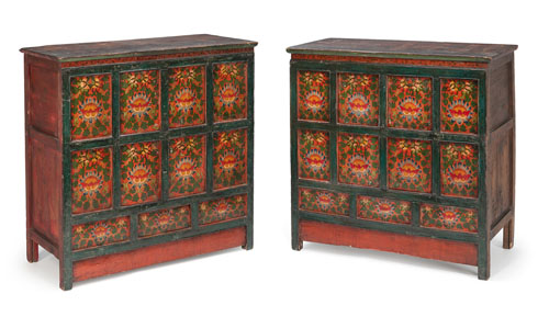 <b>A PAIR OF POLYCHROME WOOD CUPBOARDS</b>