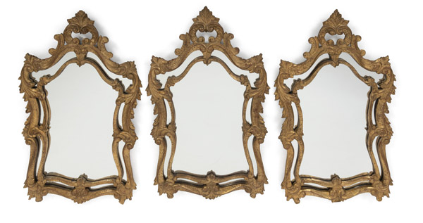 <b>A SERIES OF THREE BAROQUE STYLE CARVED WOOD MIRRORS</b>