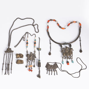 <b>A GROUP OF SEVEN PARTLY ENAMELLED SILVER AND OTHER METAL NECKLACES AND PENDANTS</b> <b>A GROUP OF SEVEN PARTLY ENAMELLED SILVER AND OTHER METAL NECKLACES AND PENDANTS</b>